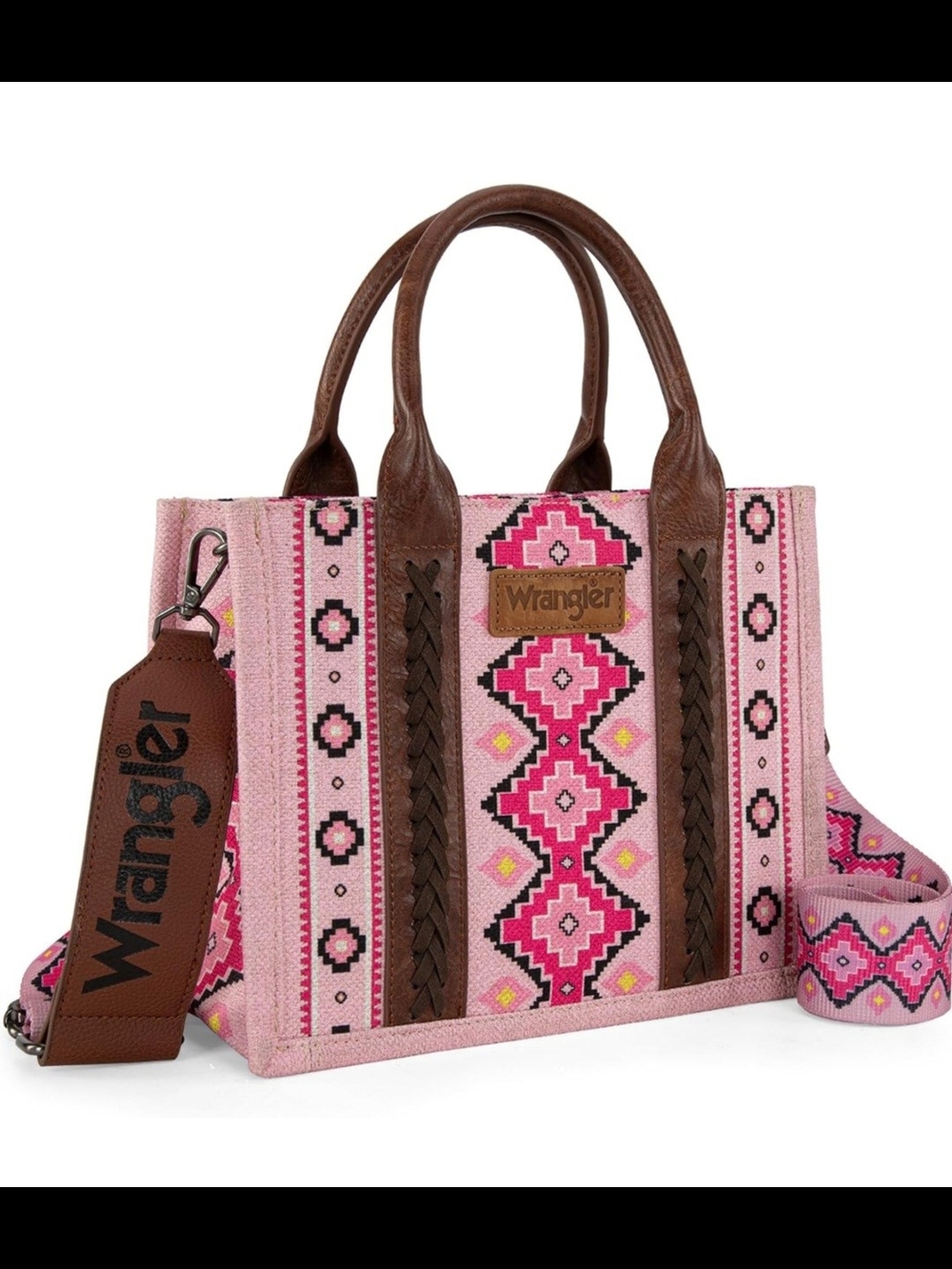 Wrangler Aztec Pink Patterned Tote Shoulder Crossbody Bag W/Adjustable Strap - Picture 4 of 8